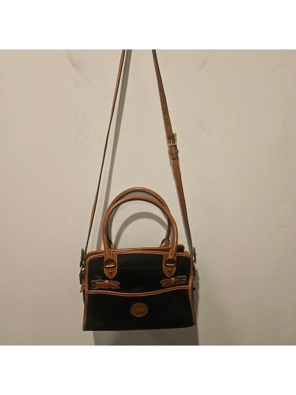 Women's Dooney & Bourke Vintage Pebbled Leather Buckle Satchel Black Brown